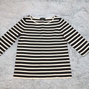 Ann Taylor Sweater Womens M Black‎ Striped Wool Blend Comfy Lightweight Career